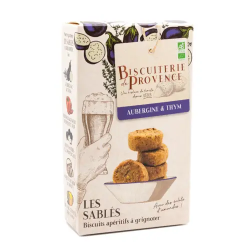 Pour profiter dehors:Sablés aubergine et thym bio Biscuiterie de Provence - 90 g