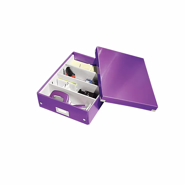 Boîte carton compartimentée multi usages avec couvercle – Violet