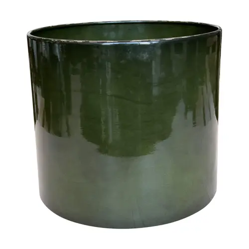 Jardin actuel：Pot cylindrique coloris vert en métal recyclé - 31 x 31 x 27 cm