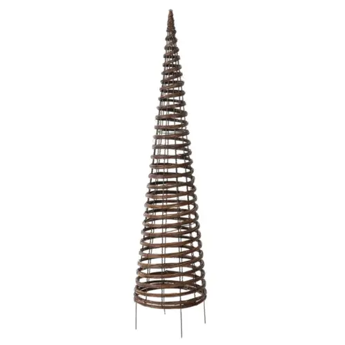 Côté extérieur：Tuteur colonne pyramide en métal et osier marron Nortène - Ø 30 x H 130 cm