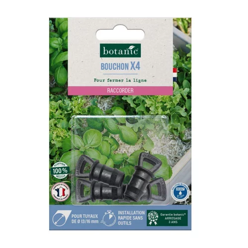 Durable au jardin：4 bouchons cannelés pour tuyau Ø 13/16 mm botanic® - Arrosage goutte à goutte