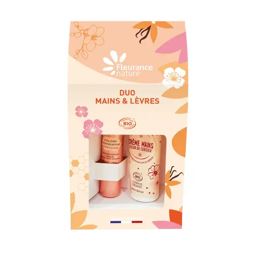 Jardin pratique:Duo stick lèvres et crème mains bio fleur de cerisier Fleurance Nature