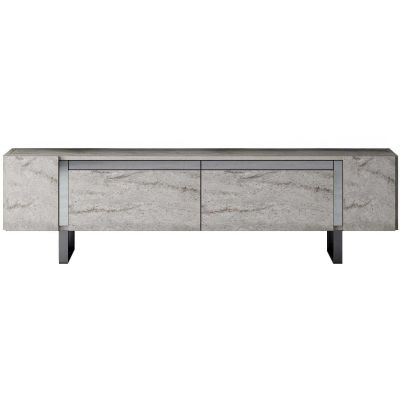 Meuble TV en aggloméré et métal Yildiz (Travertine et Argenté)