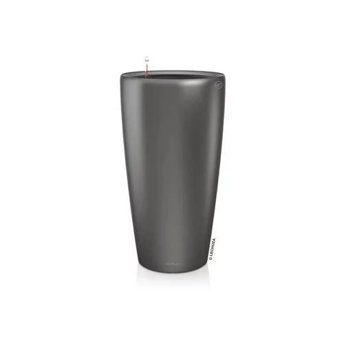 Style au jardin:Pot à réserve d'eau anthracite métallis Lechuza Rondo kit complet premium - Ø 40 x H 75 cm
