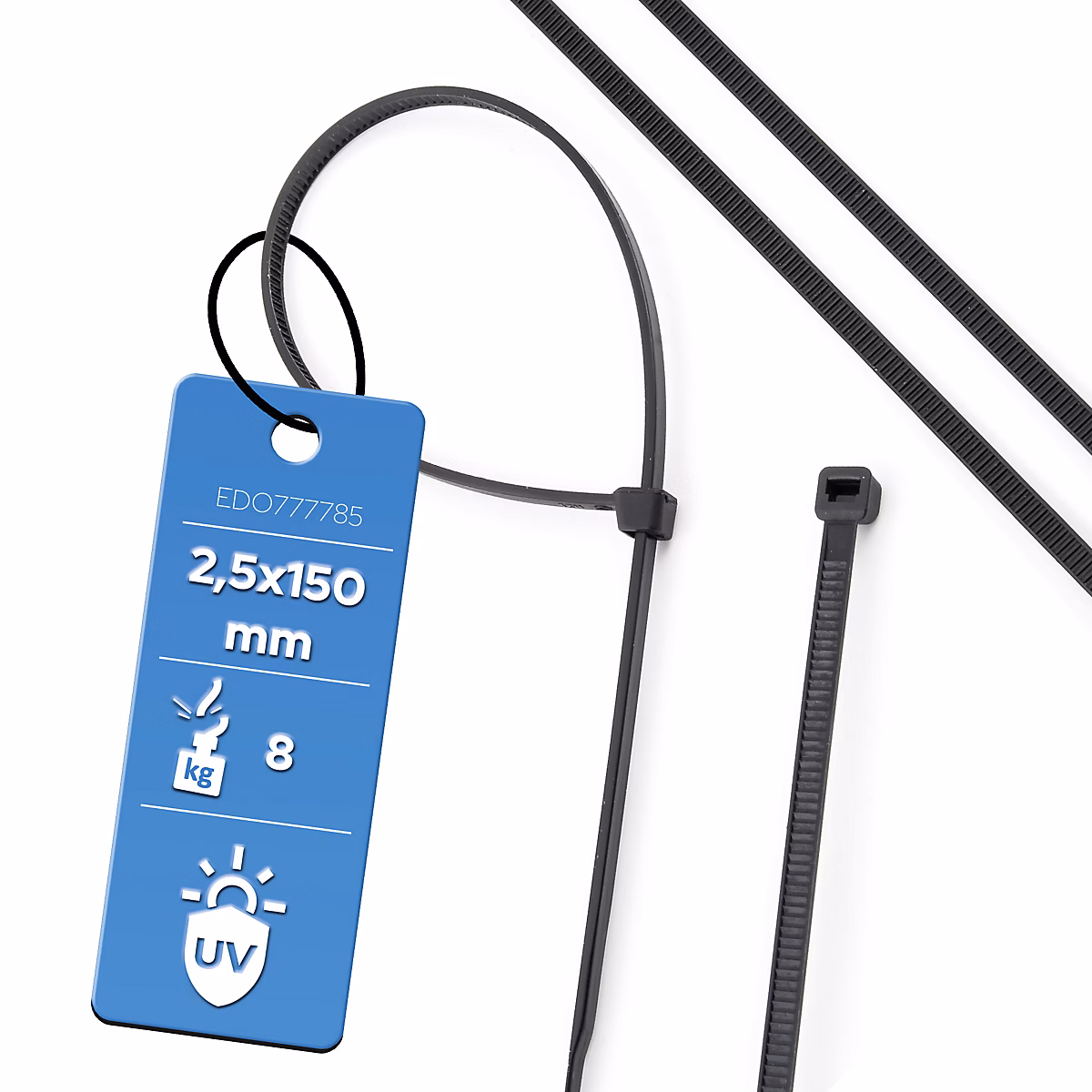 Colliers de serrage colliers de câblage sans halogène 2 – 5 × 150 mm noirs UV EDO777785 pcs | lot de 100