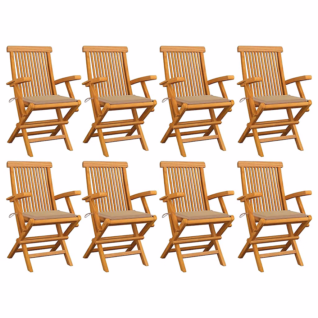 Chaises pliantes avec coussins beiges | 8 pièces – en bois de teck massif vidaXL