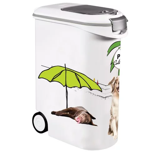 Espace vert utile：Container à croquettes pour chien coloris blanc et noir Pet collection – 54 L (20 kg)