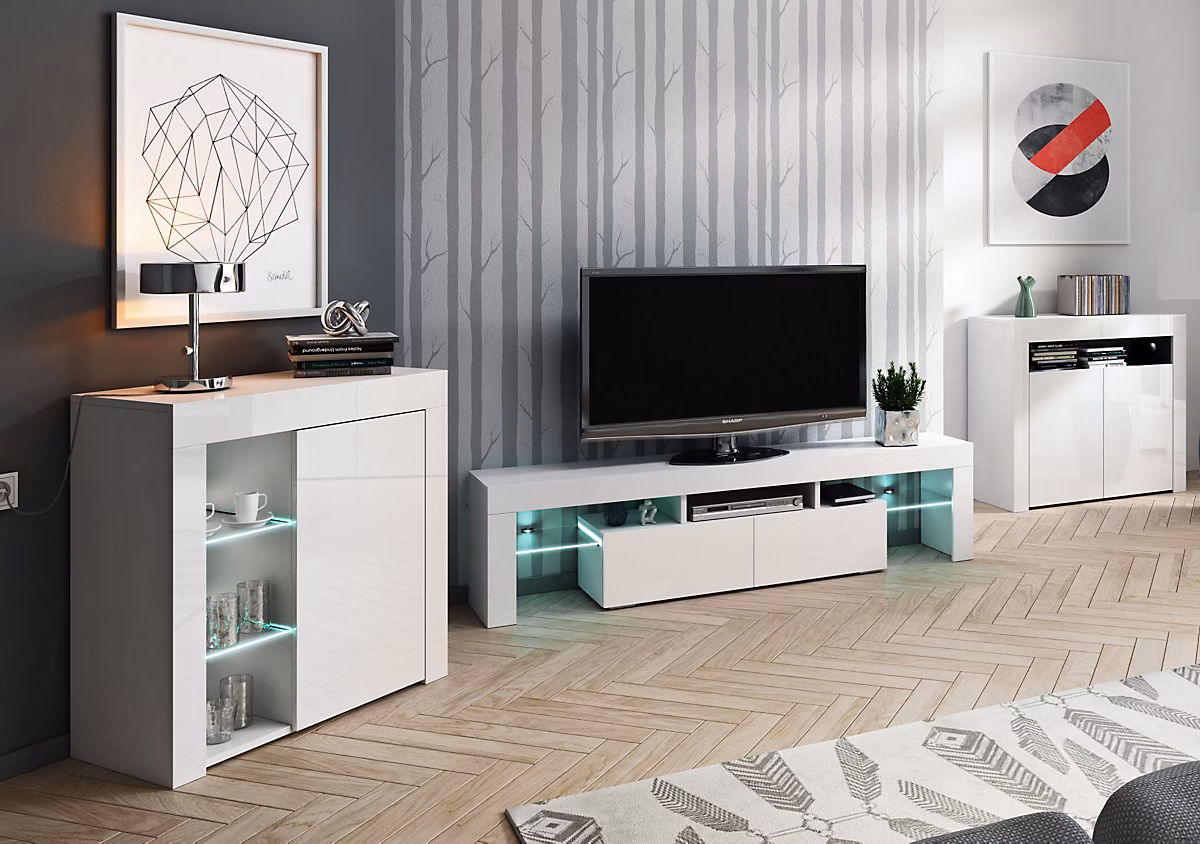 COLLECTION VIVIEN-ENSEMBLE DE 3 MEUBLES DE SALON-BLANC LAQUE – Réf. UNTKRBLSI1677319999