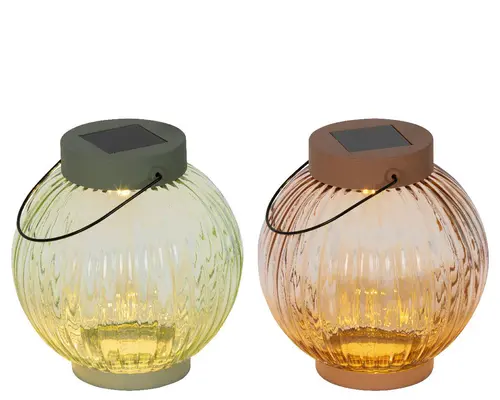 Pour vos extérieurs：Lanterne solaire ronde coloris multicolore en verre - Ø 14 x 15 cm
