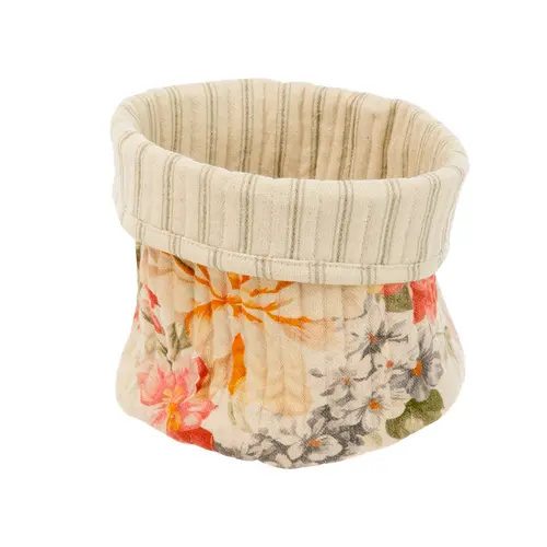 Côté extérieur:Bun matelassé en coton à motif fleuri multicolore Enora - 16 x 20 cm