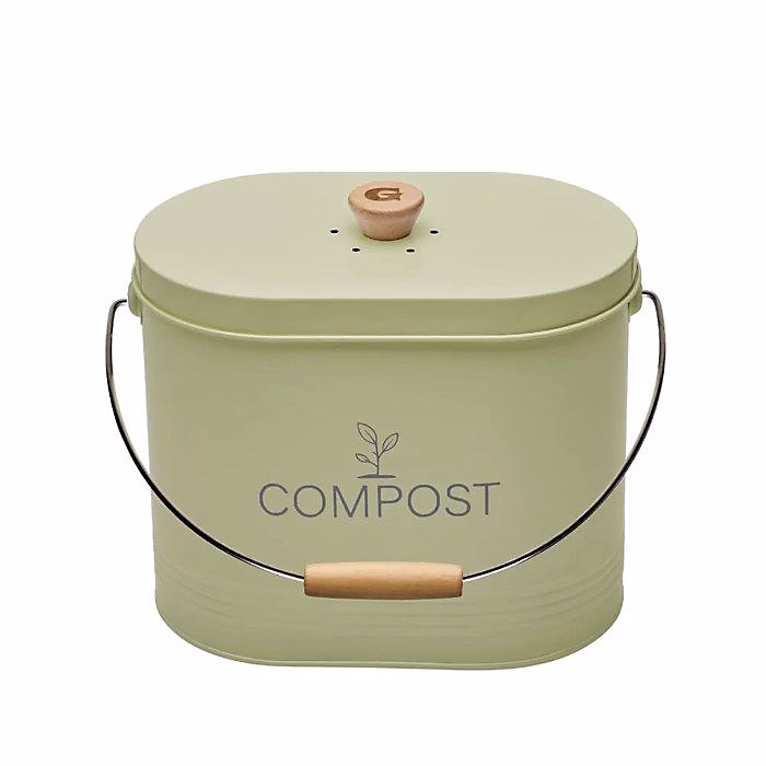 Composteur de cuisine ovale en métal avec filtre 7 litres vert pastel | Composteur