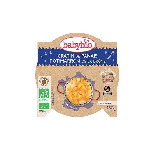 Une sélection pour le jardin：Plat pour bébé bio Babybio Assiette bonne nuit Gratin de panais et potimarron - 260 g