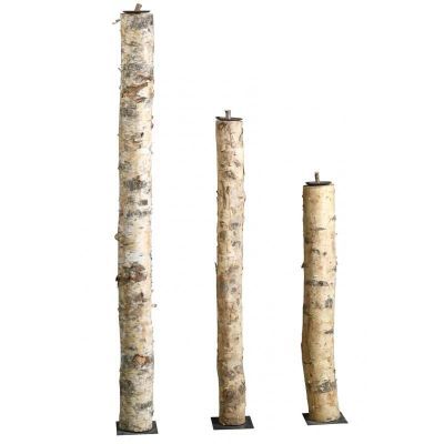 Bougeoirs hauts en bouleau et métal (Lot de 3)