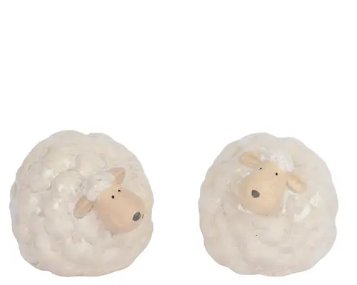 Pour organiser le jardin:Mouton décoratif en terre cuite blanche - 12 x 9,5 x 9 cm