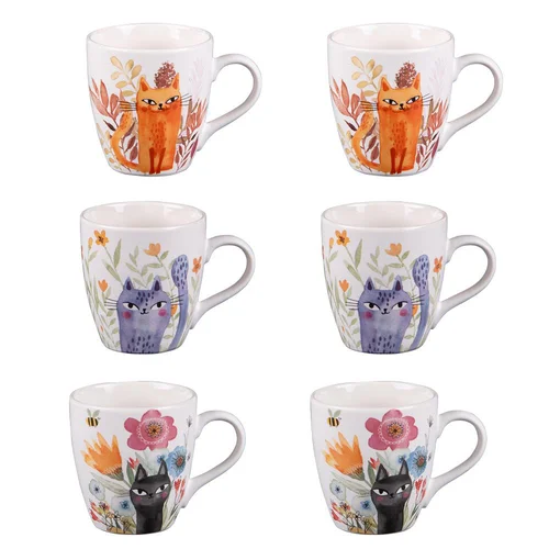 Jardin choix:Tasses en porcelaine blanche motifs chats Ø 8 cm Coffret Savannah - 23 cl