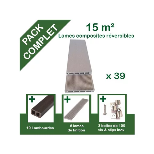 Facile extérieur:Pack complet de lattes en composite beige pour terrasse Green Outside - 15m²