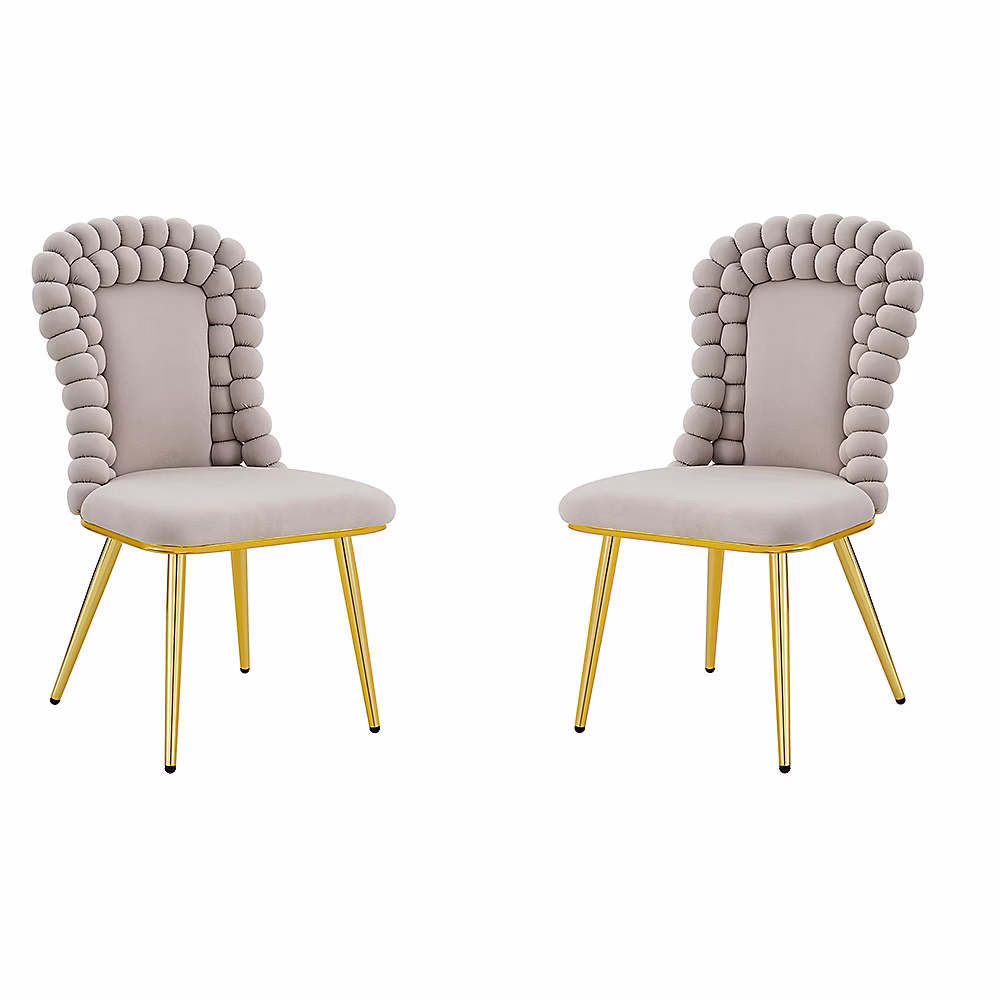 2 Chaises Velours Beige | Dossier Chaînes – Pieds Dorés