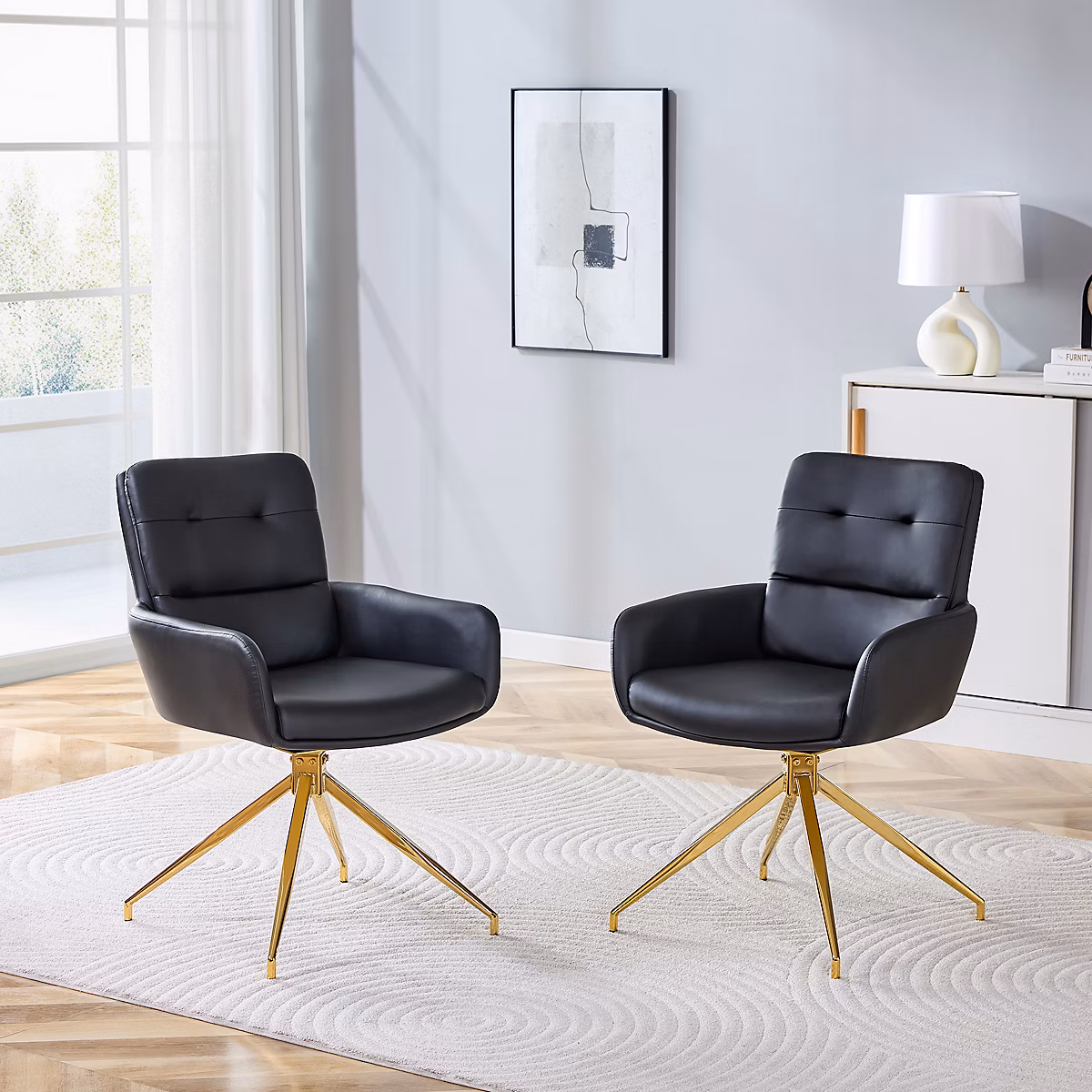 Chaise pivotante lot de 2 en PU noir avec pieds en métal doré – Réf. HSZWNUGMR1937335827
