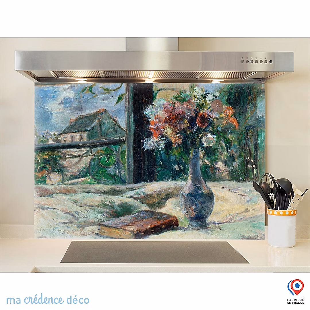 Crédence cuisine fond de hotte Paul Gauguin – Vase de fleurs | Verre trempé | L 90 cm x H 60 cm | MaCrédenceDéco