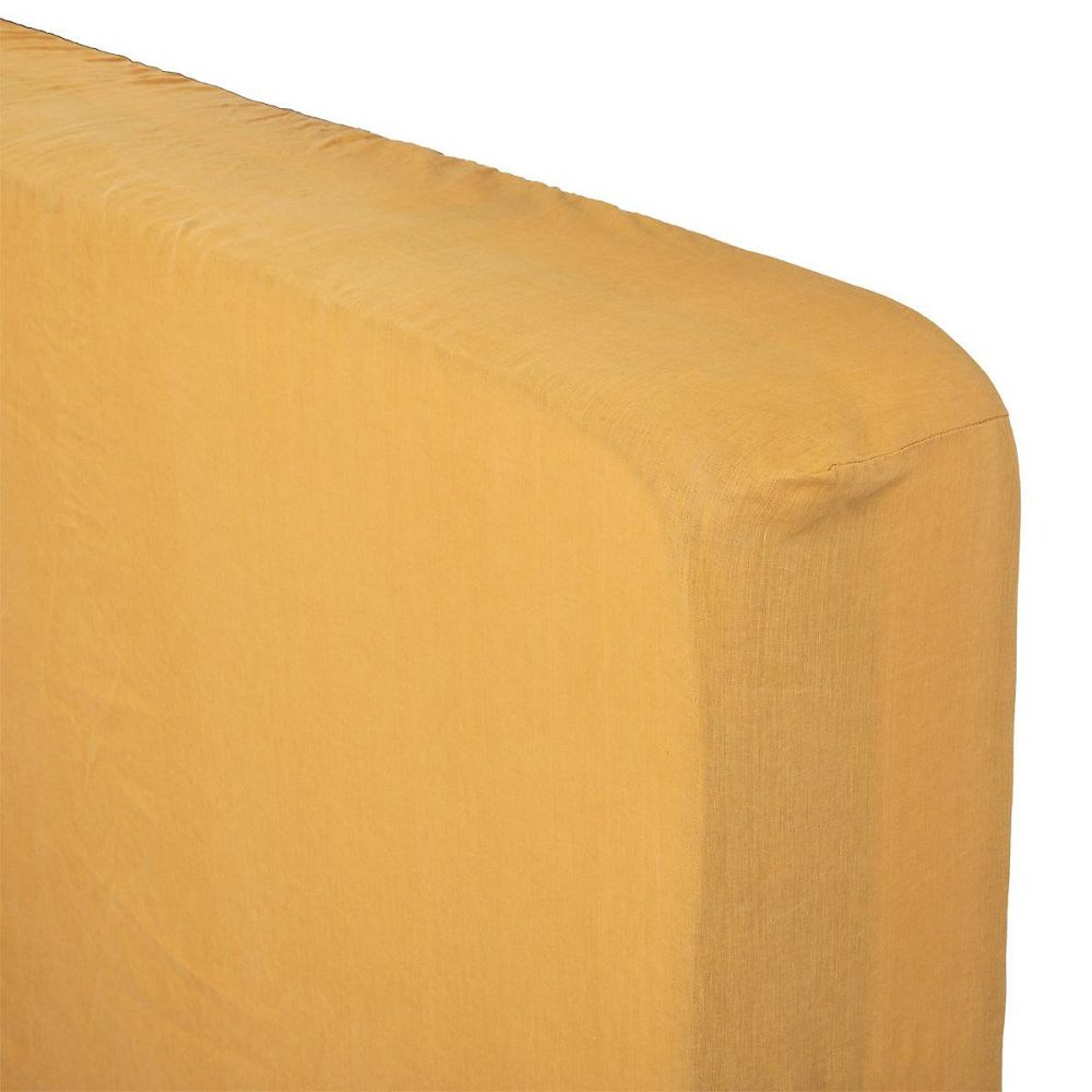 Drap | housse Linah – jaune ocre – lin lavé 140 × 190 cm – Atmosphera