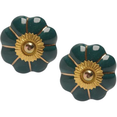 Boutons de porte classique pour meubles fleur (Lot de 2) (Vert foncé)