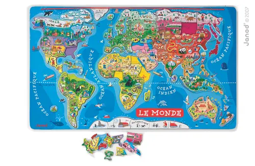 Pour un jardin plus pratique:Puzzle monde magnétique Janod - 92 pièces