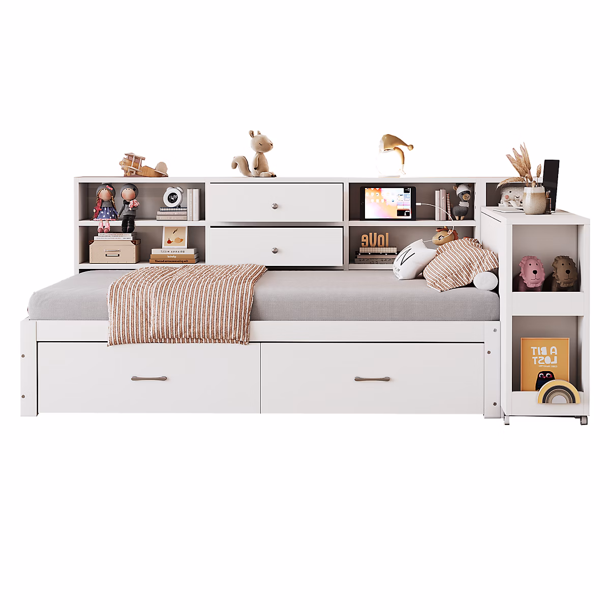 Canapé 3 places convertible 200 × 90 × 85 cm avec couchage 140 × 190 cm en tissu et structure métal