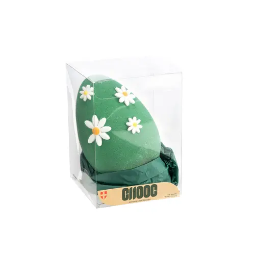 Jardin et loisirs:Œuf de printemps vert à fleurs au chocolat au lait garni Chooc - 160 g