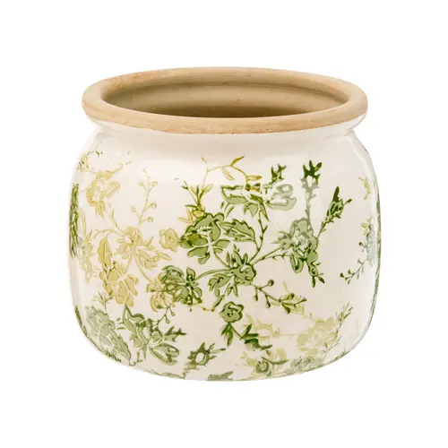 Utile dehors：Cache-pot vintage coloris vert en grès - Ø 16 x 13 cm