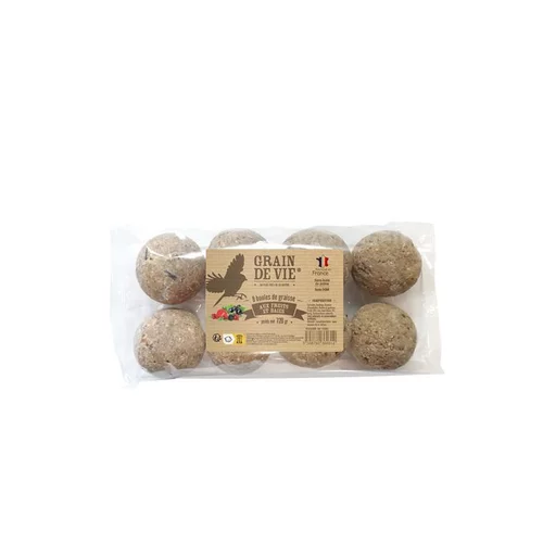 Extérieur plaisir：Lot de 8 boules de graisse aux fruits et baies pour oiseaux Grain de Vie - 720 g