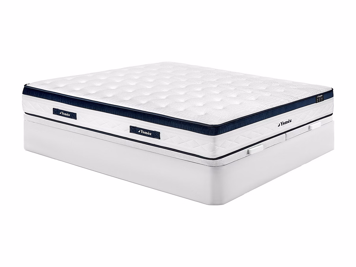 Ensemble 180 × 200 cm sommier coffre blanc + matelas ressorts ensachés 5 zones coutil rafraichissant ép.28cm – KOROVOU de YSMÉE