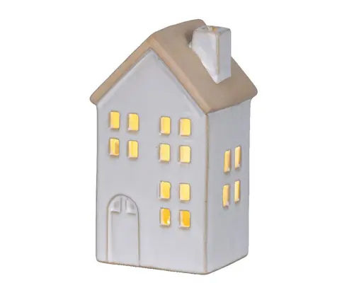 Facile au jardin：Maison en porcelaine blanche avec LED fixe blanc chaud pour intérieur - 6,2 x 7,4 x 12,7 cm