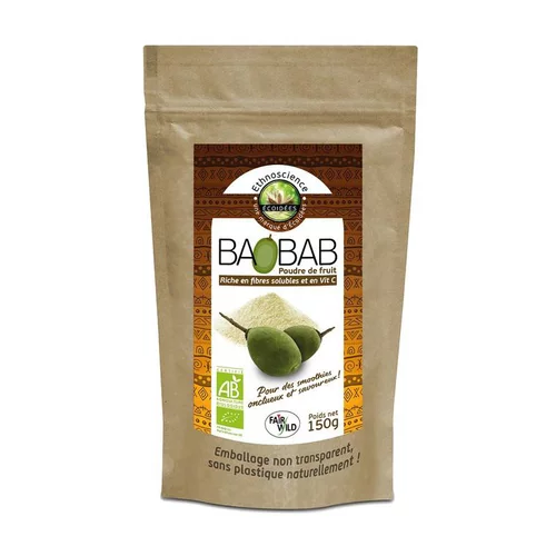 Jardin et idées:Poudre de fruit de baobab bio en sachet de 150 g