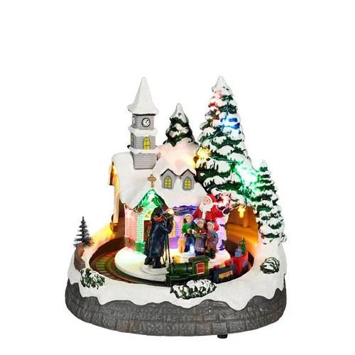 Extérieur plaisir：Scène lumineuse Noël train coloris multicolore - 19,5 x 20,5 cm