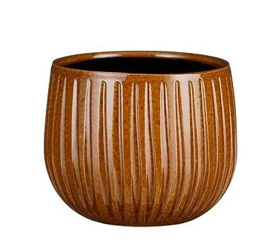 À découvrir au jardin：Pot rond Edelman Hollande cannelé ocre Pablo – Ø 16 x H 14 cm