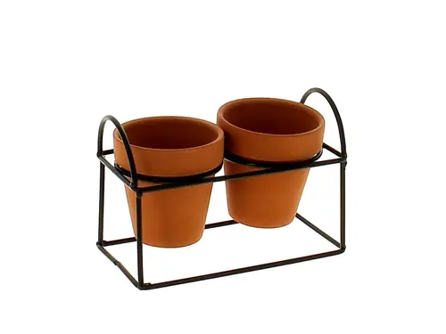 Pour valoriser vos extérieurs:Cache-pot double sur base coloris marron Baby - Ø 6,3 x 6,5 cm