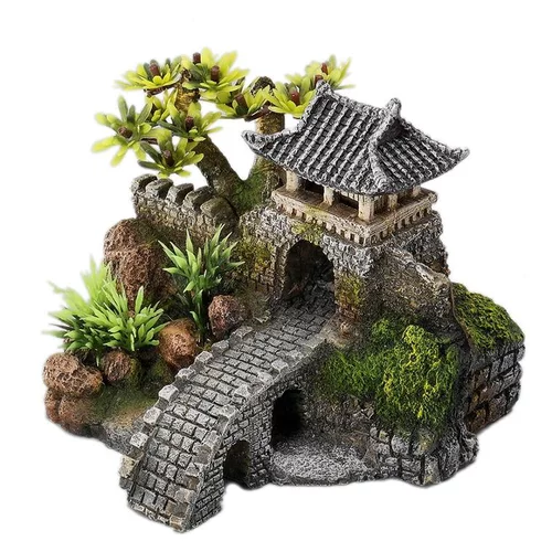 Solution pour le jardin:Décor d’aquarium pagode en polyrésine grise Europet Aqua Della