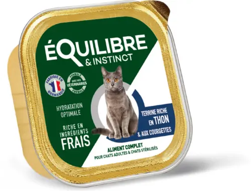 Pour un jardin accueillant:Aliment humide pour chat adulte stérilisé thon courgettes Équilibre & Instinct - 85 g