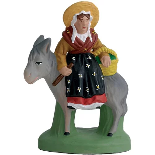 Pour tous jardins：Santon pour crèche femme sur l'âne gris - 7 cm