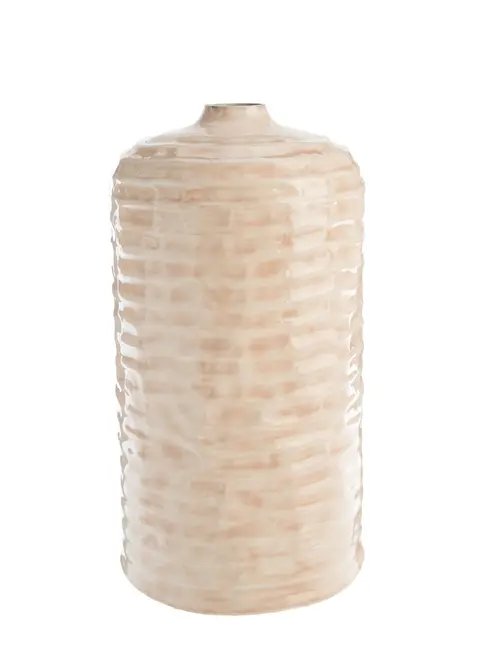 Pour tous les jours：Vase métal martelé coloris blancosé moyen modèle - Ø 21 x H 46 cm