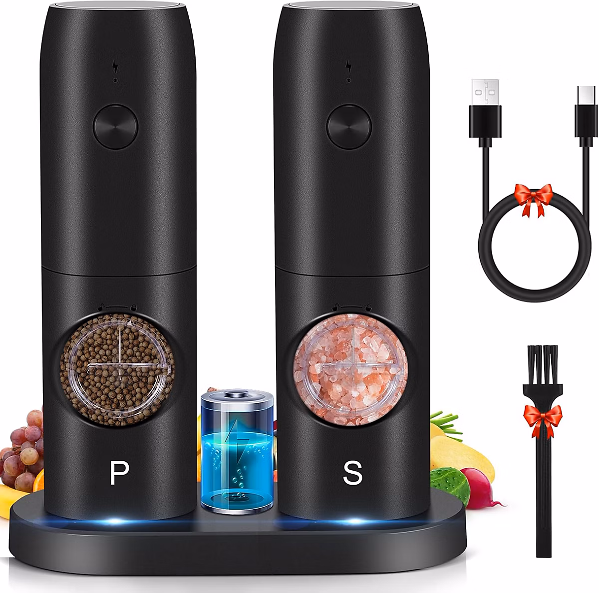 Ensemble de Moulins à Sel et à Poivre Électriques USB avec Base Rechargeable – Réf. HTYQAHITX6637177396