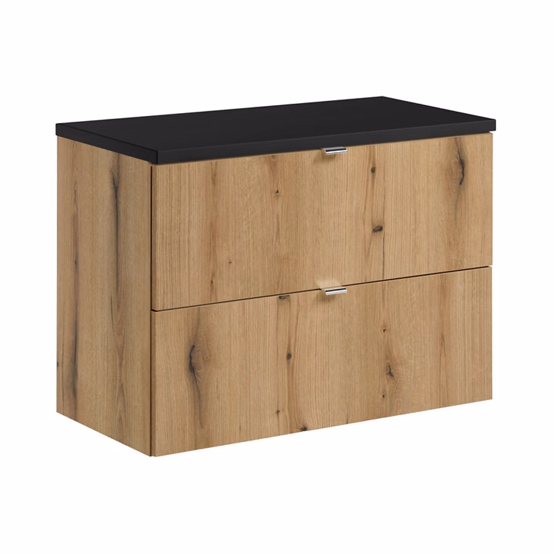 Meuble de salle de bains – Ensemble de salle de bain suspendu VANO aspect chene et noir 80cm : meubles sous vasque à tiroirs et plan pour vasque