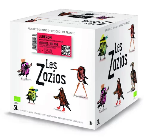 Style nature：Vin rouge Lubéron AOC bio "Drôles de zozios" Demazet - Bag in box 3 L