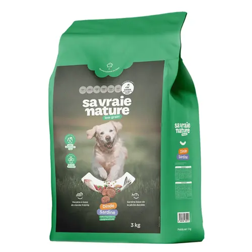 Solution nature:Croquettes chien sénior light dinde et sardine Sa Vraie Nature - 3 kg