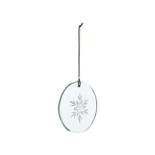 Extérieur fonctionnel：Décoration à suspendre ronde en verre transparent à motif flocon blanc - Ø 7,5 cm
