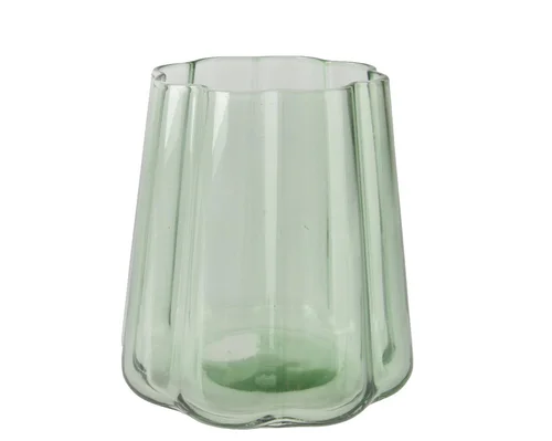 Extérieur pratique：Verre à eau vert en verre transparent Floral - Ø 8,4 x H 8,7 cm