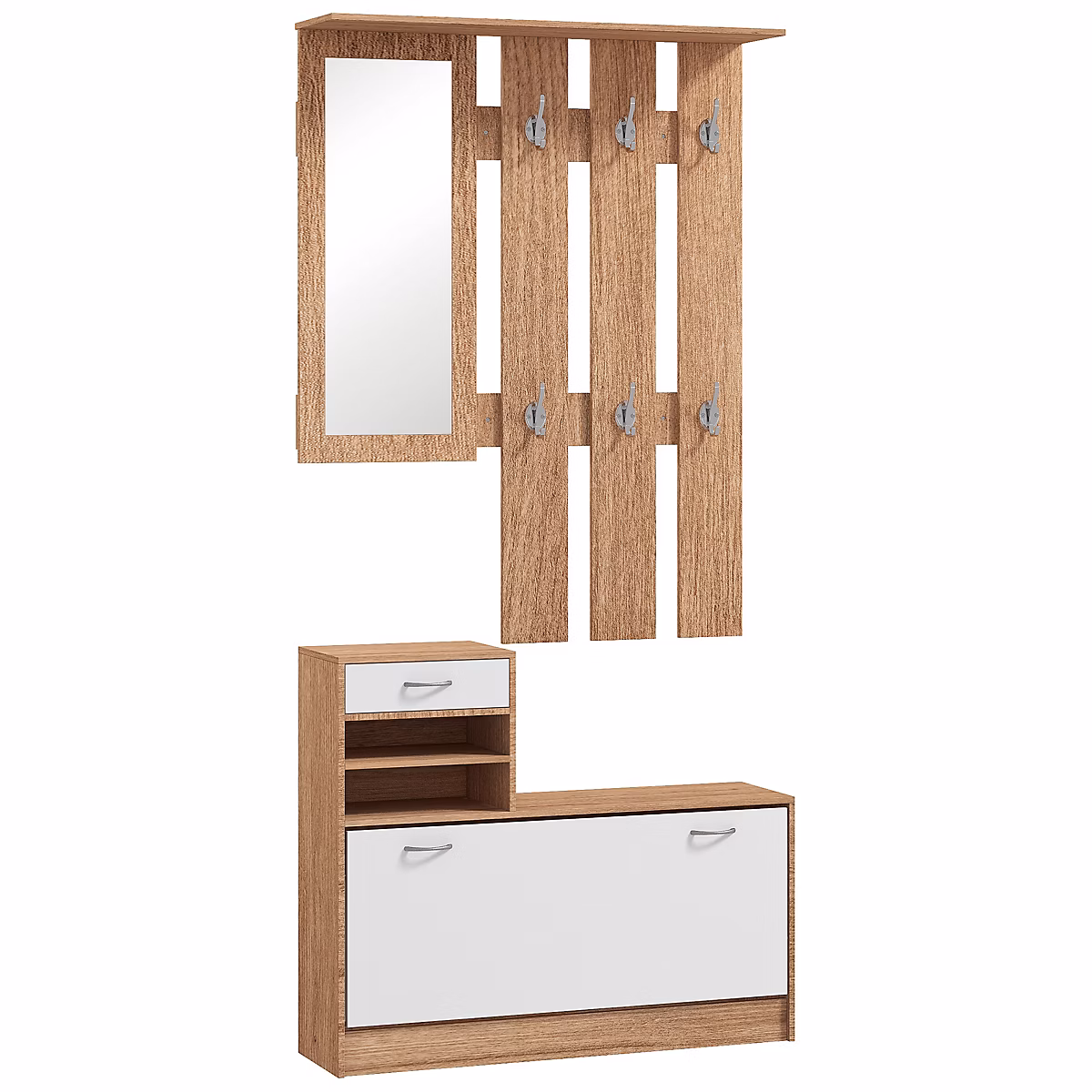 Rangement chaussures – Ensemble de meubles d'entrée design contemporain blanc effet bois noyer
