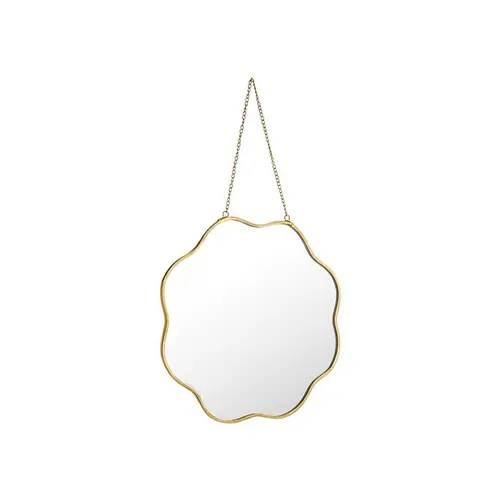 Pour votre extérieur:Miroir forme fleur en verre cerclé de métal doré petit modèle - 20 x 33 cm