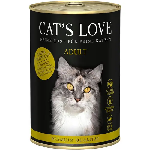 Bien dehors：Pâtée pour chat au veau et à la dinde Cat's Love Adult – en boîte de 400 g