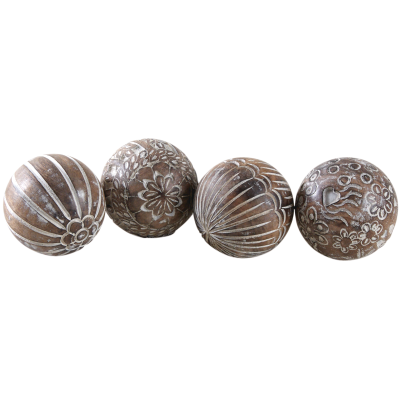 Boules en manguier motifs assortis (Lot de 4 - 8 cm)